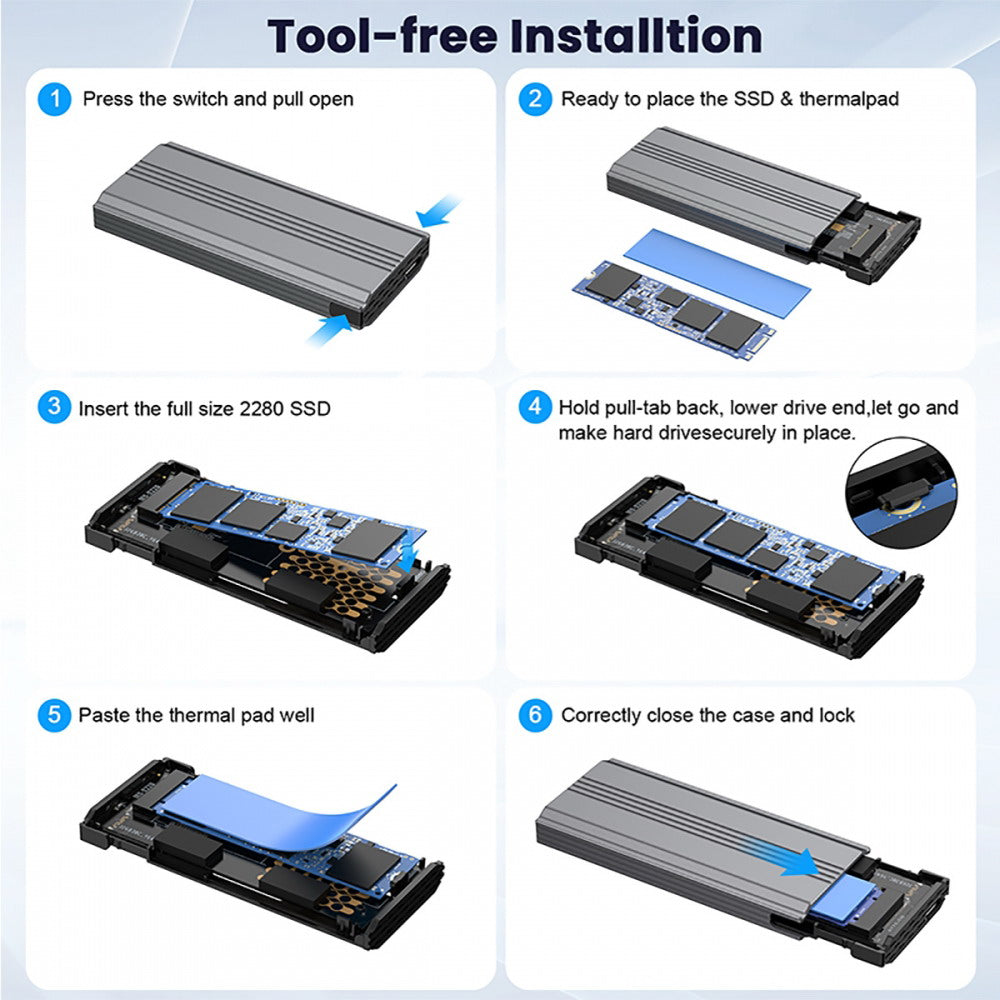 Type-C USB3.2 USB4 20Gbps to M-key M.2 NGFF NVME SATA SSD PCBA Enclosure 2280/2242/2260mm RTL9220
