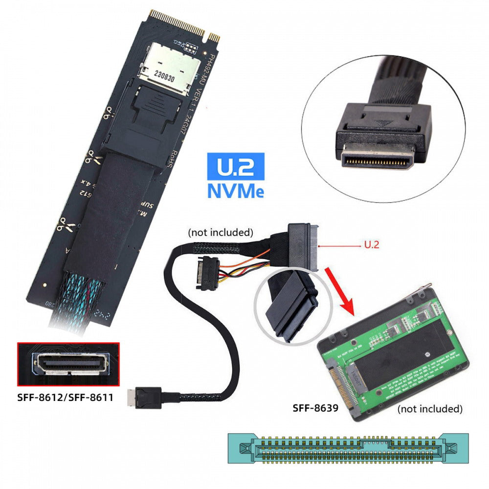2280 PCI-E4.0 M.2 M-key to Oculink SFF-8612 SFF-8611 Vertical Host Adapter for NVME U.2 SSD eGPU
