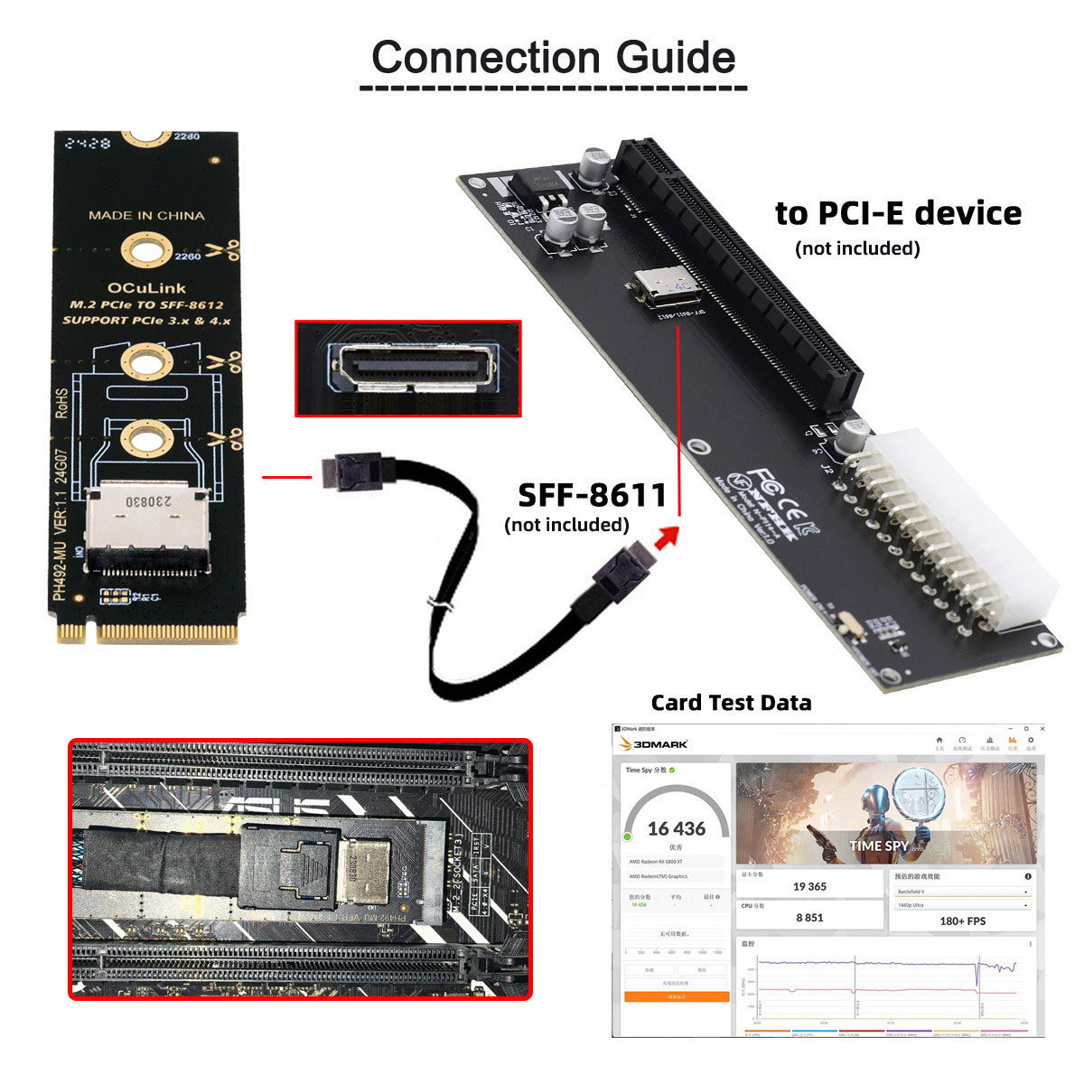 2280 PCI-E4.0 M.2 M-key to Oculink SFF-8612 SFF-8611 Vertical Host Adapter for NVME U.2 SSD eGPU