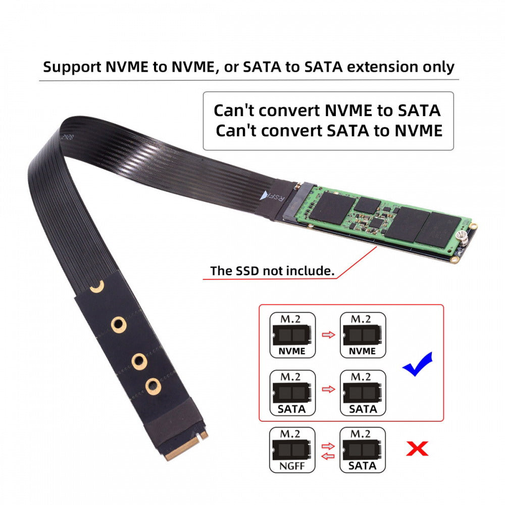 NGFF M-Key NVME Male to Female Extension PCI Express Cable 30cm PCI-E 4.0 for Mainboard SSD 2230/2242/2260/2280
