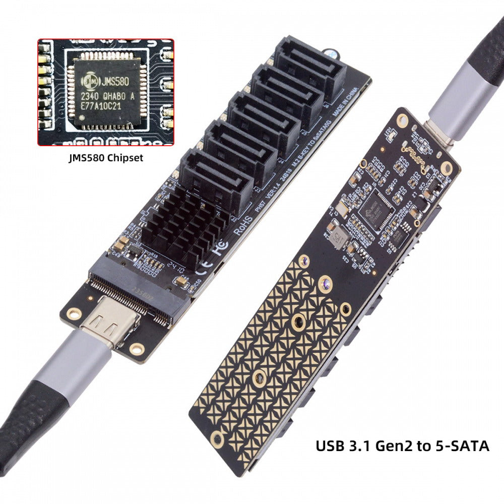 10Gbps USB-C Type-C to NGFF Key B+M SATA 6Gbps 5 Ports Adapter Converter PM Port Multiplier Selector JMB575 JMS580