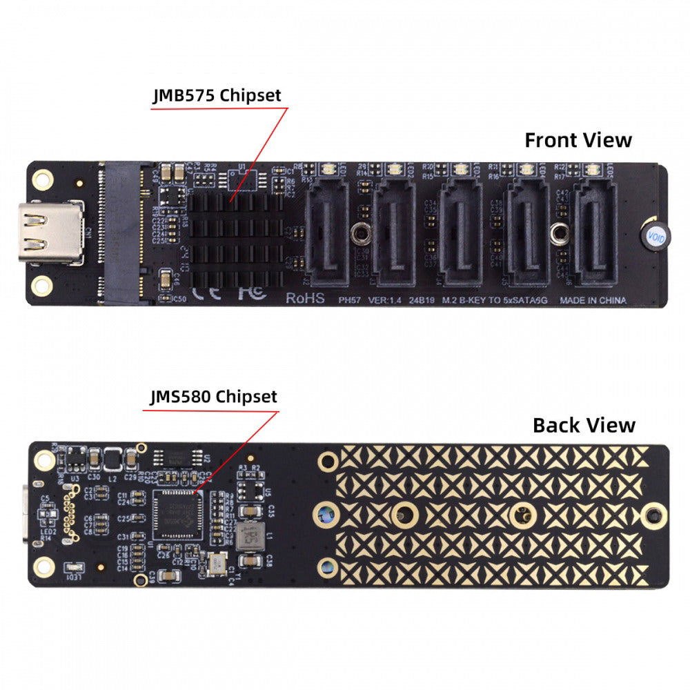 10Gbps USB-C Type-C to NGFF Key B+M SATA 6Gbps 5 Ports Adapter Converter PM Port Multiplier Selector JMB575 JMS580