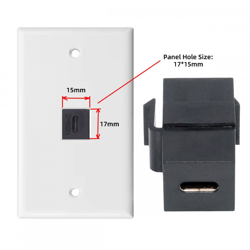 USB2.0 USB-C Female to Type-C Female Extension Keystone Jack Coupler Adapter for Wall Plate Panel USB Cable