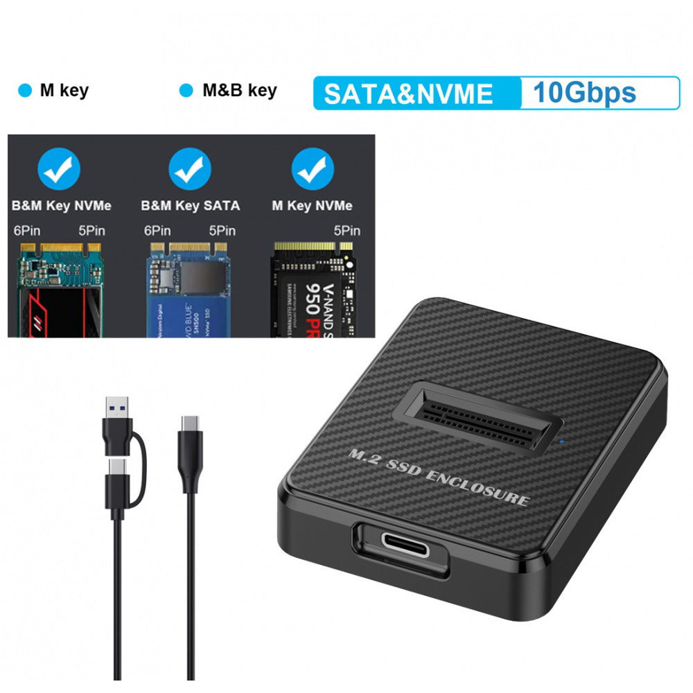 USB 3.0 USB-C Type-C to NVME M-key M.2 NGFF SATA SSD Docking Vertical External PCBA Case Enclosure RTL9210B Chipset
