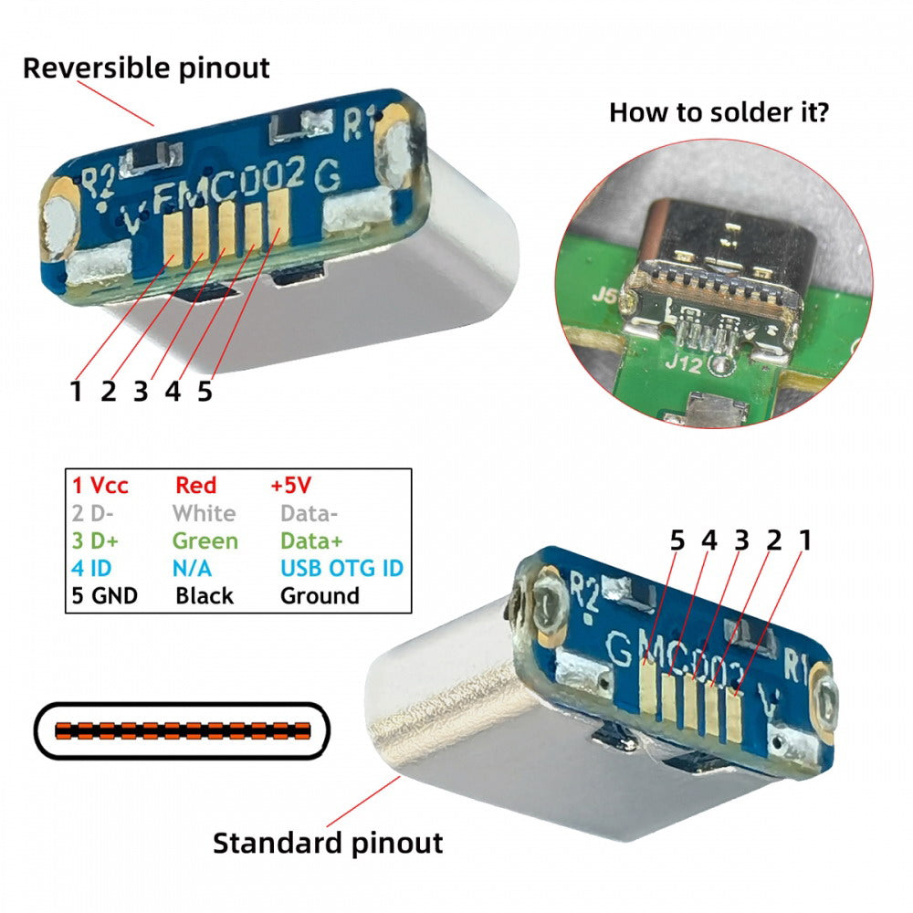 10pcs/lot DIY Solder Type-C Female Socket Connector Replace for Micro-USB 5Pin Female SMT Type DC 5V Power