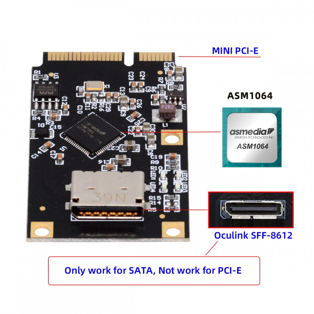 Mini PCI-E PCI Express to Oculink SFF-8612 SFF-8611 SATA 3.0 Four Ports Adapter Converter 6Gbps Disk Extension Card for SSD EP-047-SFF-8612