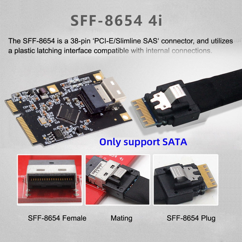 Mini PCI-E PCI Express to Slimline SFF-8654 SATA 3.0 Four Ports Adapter Converter 6Gbps Disk Extension Card for SSD