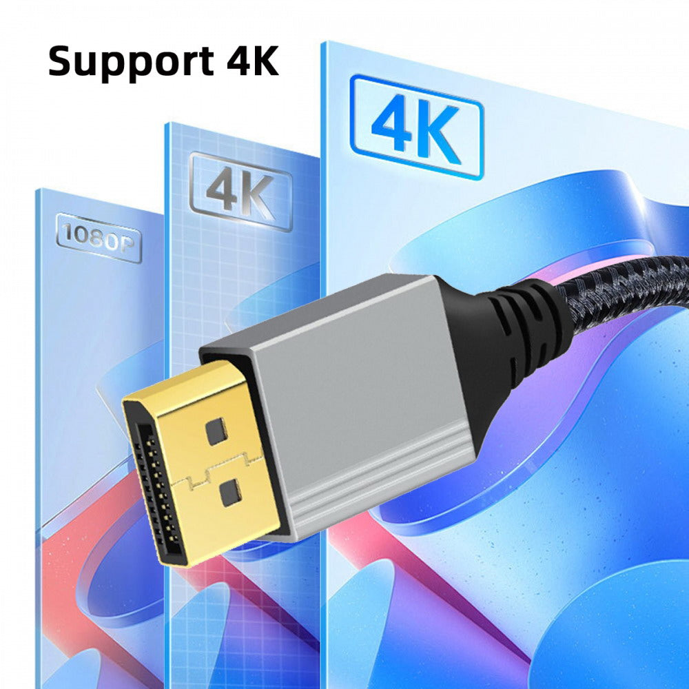 Left Angled DisplayPort DP to DP Cable 4K 60hz Cable Silver Sleeve Ultra-HD UHD 90 Degree for Desktop Laptop Monitor Graphics Card