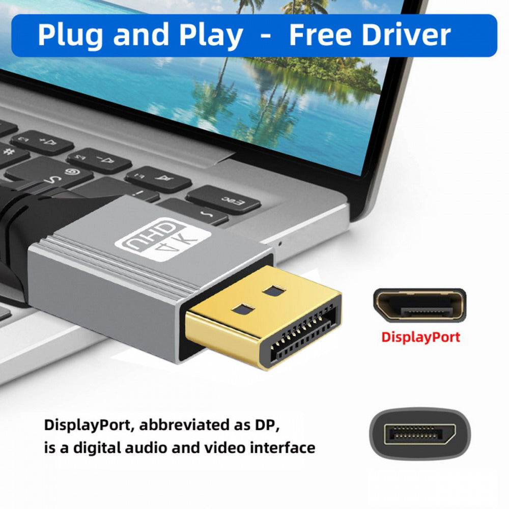 Left Angled DisplayPort DP to DP Cable 4K 60hz Cable Silver Sleeve Ultra-HD UHD 90 Degree for Desktop Laptop Monitor Graphics Card