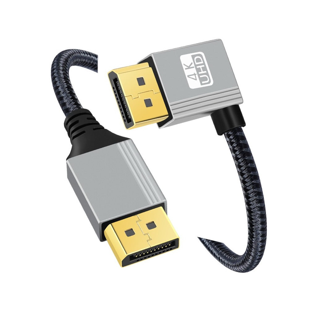 Right Angled DisplayPort DP to DP Cable 4K 60hz Cable Silver Sleeve Ultra-HD UHD 90 Degree for Desktop Laptop Monitor Graphics Card