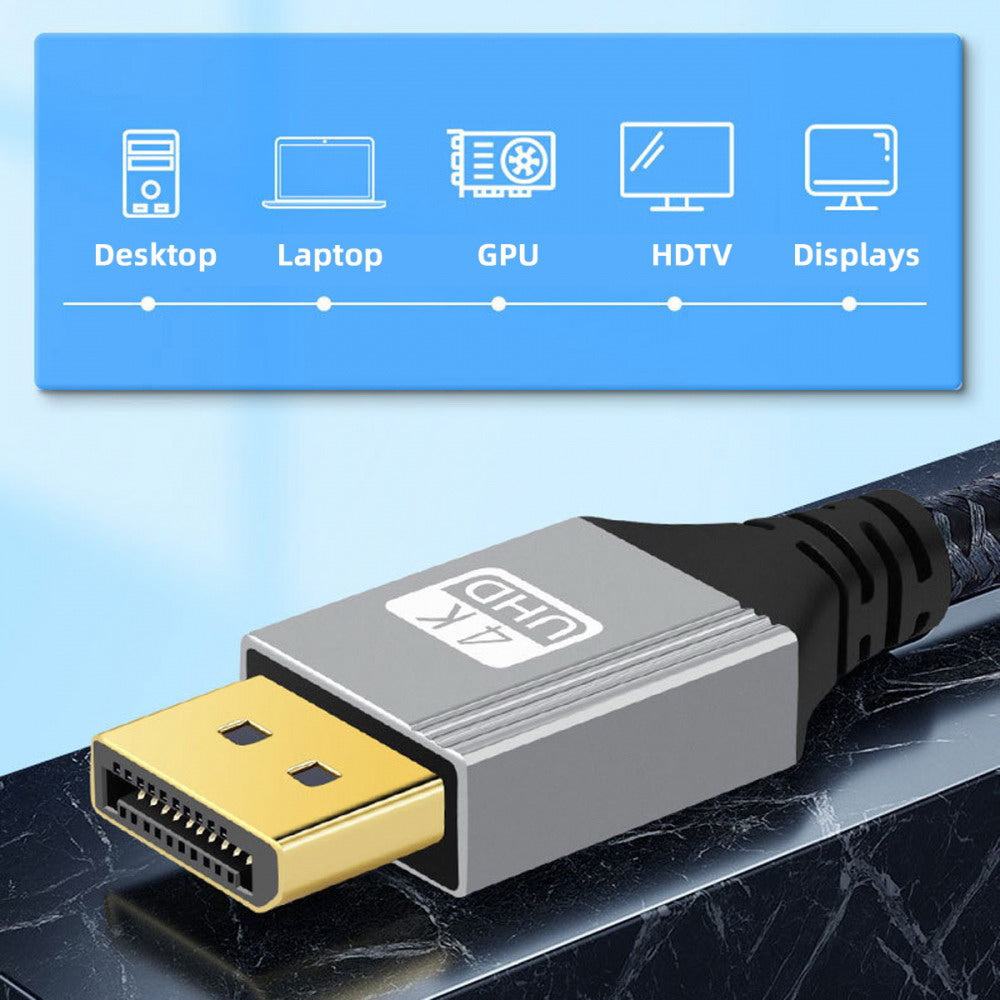 Right Angled DisplayPort DP to DP Cable 4K 60hz Cable Silver Sleeve Ultra-HD UHD 90 Degree for Desktop Laptop Monitor Graphics Card