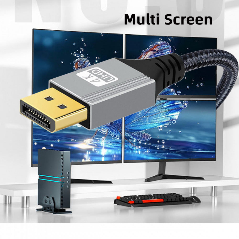 Right Angled DisplayPort DP to DP Cable 4K 60hz Cable Silver Sleeve Ultra-HD UHD 90 Degree for Desktop Laptop Monitor Graphics Card
