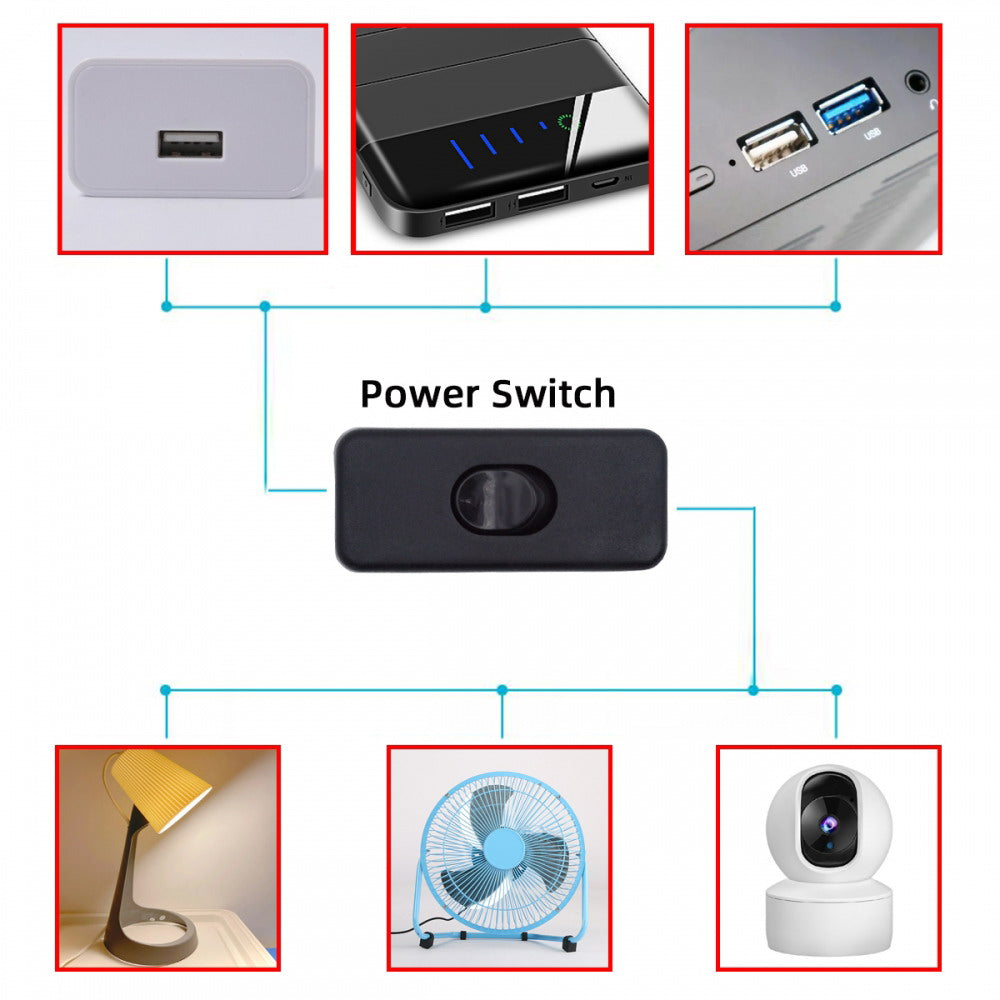 Universal Interruptor 303 Switch Cord Inline On-Off Switch DPST Control Rocker for Bedroom Table Lamp Desk Light Strip