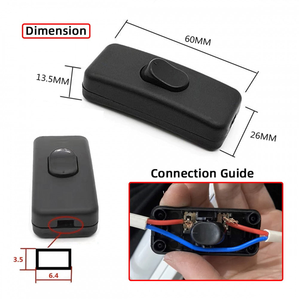 Universal Interruptor 303 Switch Cord Inline On-Off Switch DPST Control Rocker for Bedroom Table Lamp Desk Light Strip