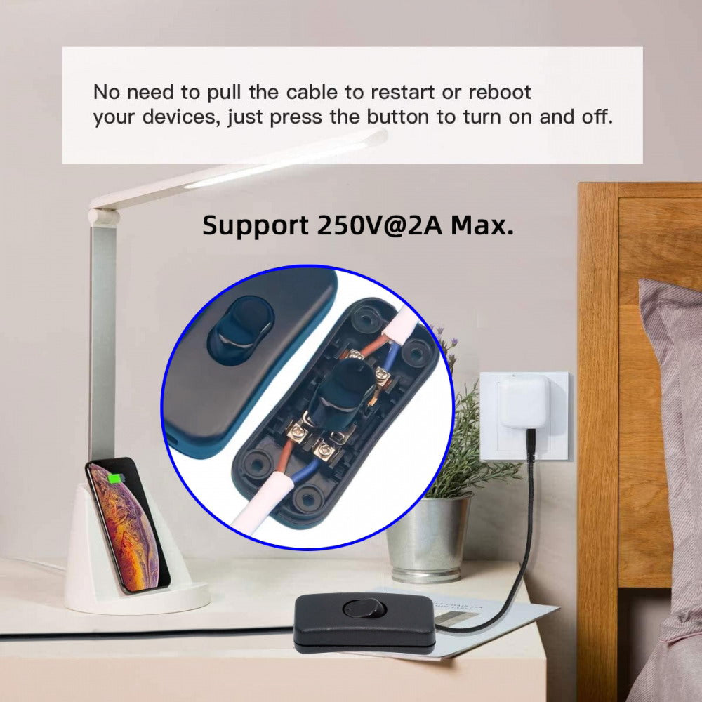 Universal Interruptor 318 Switch Cord Inline On-Off Switch DPST Control Rocker for Bedroom Table Lamp Desk Light Strip