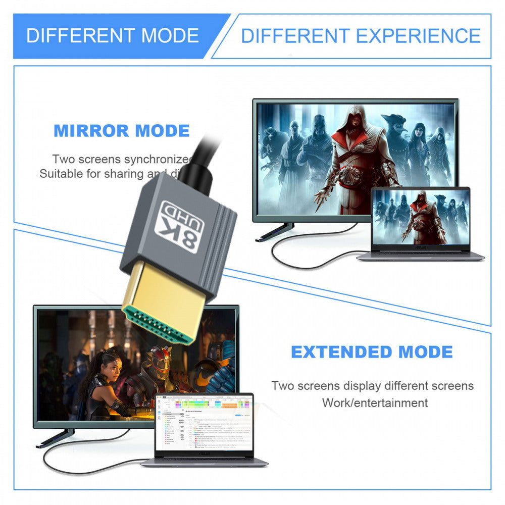 HDMI 2.1 Male to HDMI Male 8K 60hz Stretch Coiled Cable Left Angled 90 Degree for HDTV Computer Laptop Monitor