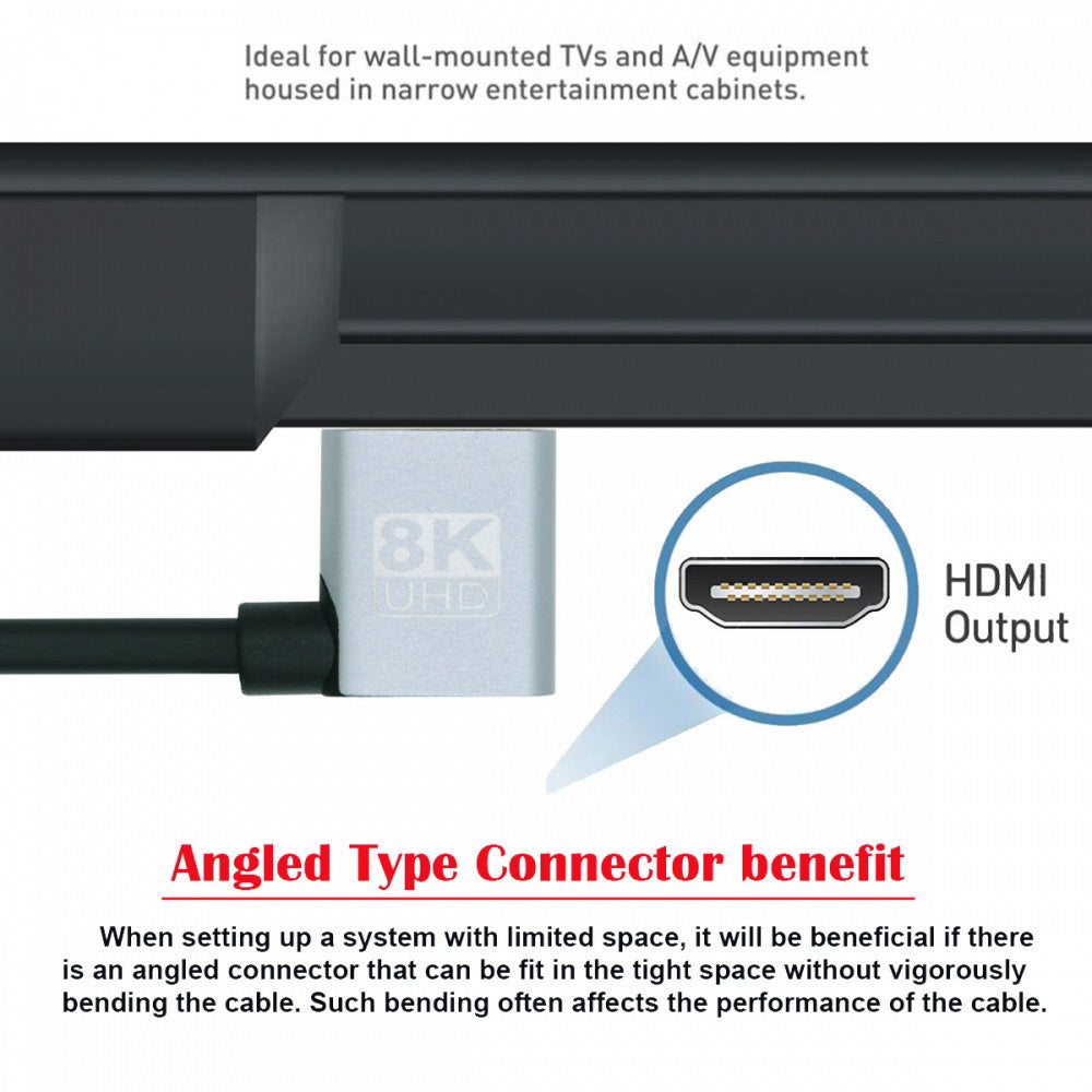 HDMI 2.1 Male to HDMI Male 8K 60hz Stretch Coiled Cable Left Angled 90 Degree for HDTV Computer Laptop Monitor