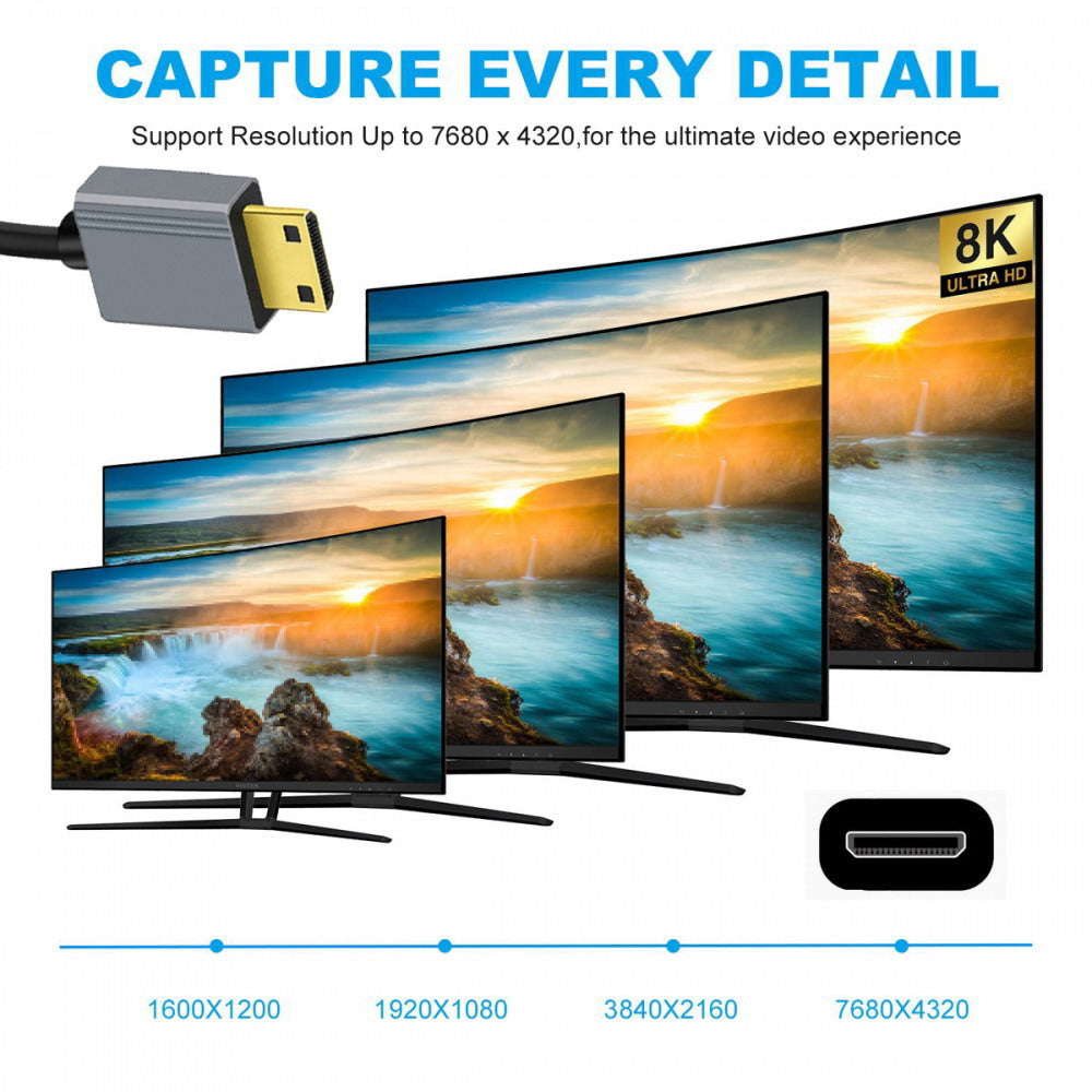Mini HDMI 2.1 Male to HDMI Male 8K 60hz Stretch Coiled Cable 100cm for HDTV Computer Laptop Monitor