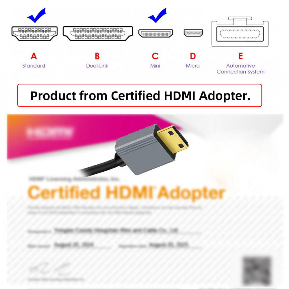 Mini HDMI 2.1 Male to HDMI Male 8K 60hz Stretch Coiled Cable 100cm for HDTV Computer Laptop Monitor