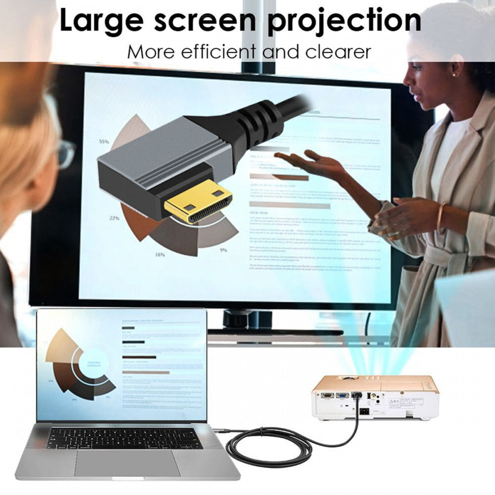 90 Degree Left Angled Mini HDMI 2.1 Male to HDMI Male 8K 60hz Stretch Coiled Cable 100cm for HDTV Computer Laptop Monitor