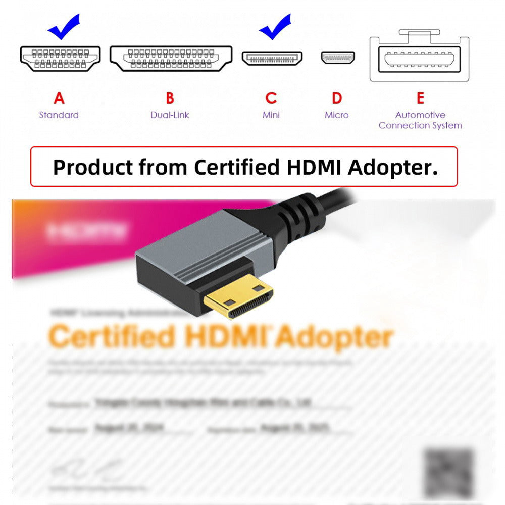 90 Degree Left Angled Mini HDMI 2.1 Male to HDMI Male 8K 60hz Stretch Coiled Cable 100cm for HDTV Computer Laptop Monitor