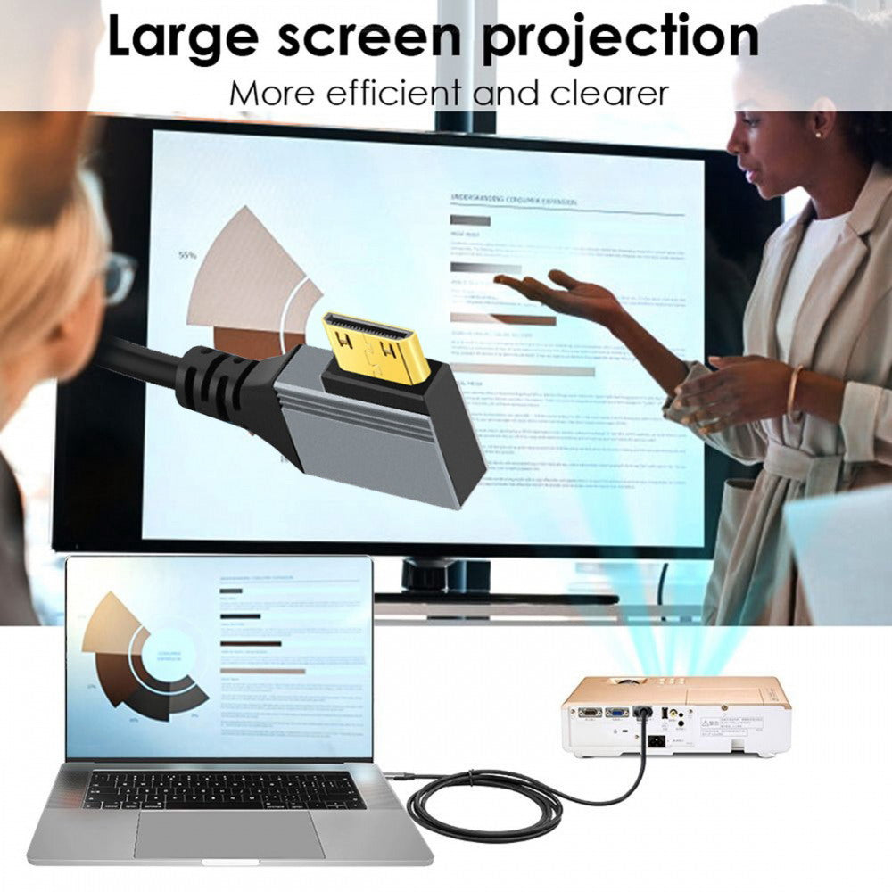 90 Degree Right Angled Mini HDMI 2.1 Male to HDMI Male 8K 60hz Stretch Coiled Cable 100cm for HDTV Computer Laptop Monitor