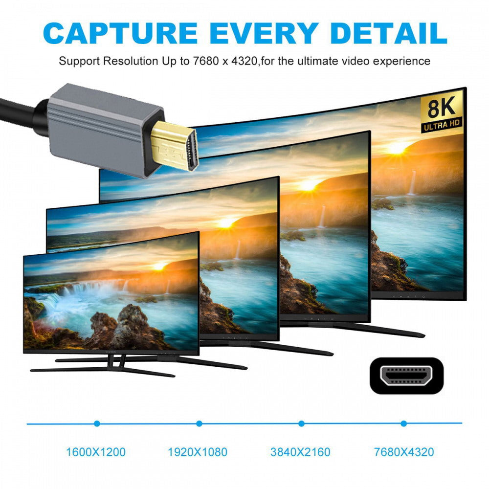 Micro HDMI 2.1 Male Type-D to HDMI Male 8K 60hz Stretch Coiled Cable 100cm for HDTV Camera Laptop Monitor