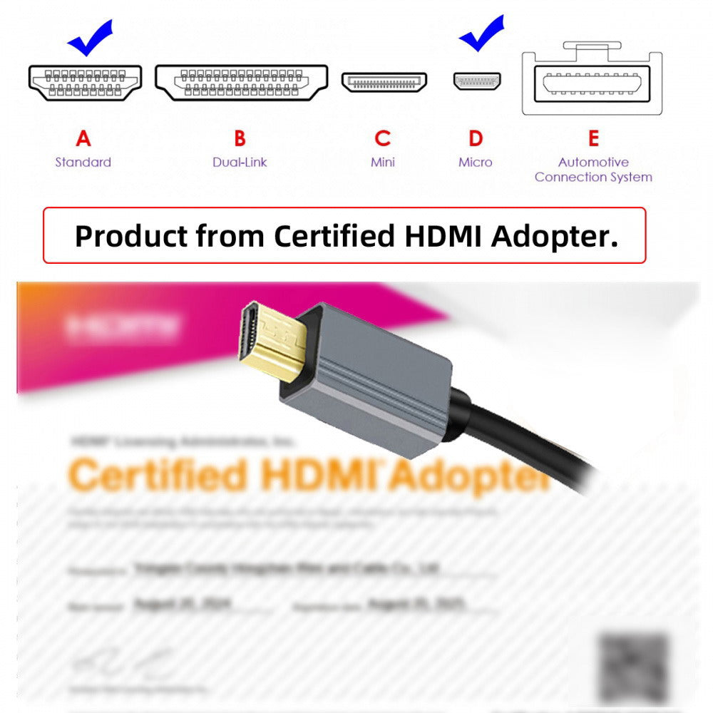 Micro HDMI 2.1 Male Type-D to HDMI Male 8K 60hz Stretch Coiled Cable 100cm for HDTV Camera Laptop Monitor