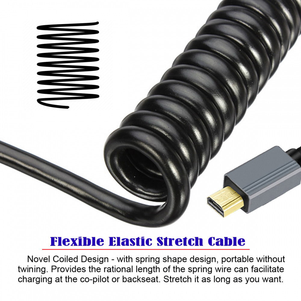Micro HDMI 2.1 Male Type-D to HDMI Male 8K 60hz Stretch Coiled Cable 100cm for HDTV Camera Laptop Monitor