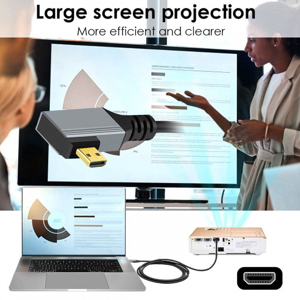 90 Degree Left Angled Micro HDMI 2.1 Male Type-D to HDMI Male 8K 60hz Stretch Coiled Cable 100cm for HDTV Camera Laptop Monitor