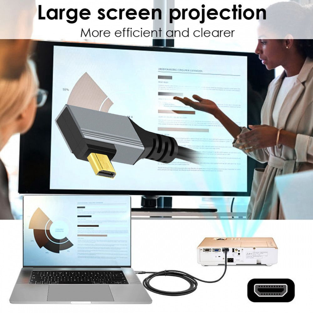 90 Degree Right Angled Micro HDMI 2.1 Male Type-D to HDMI Male 8K 60hz Stretch Coiled Cable 100cm for HDTV Camera Laptop Monitor