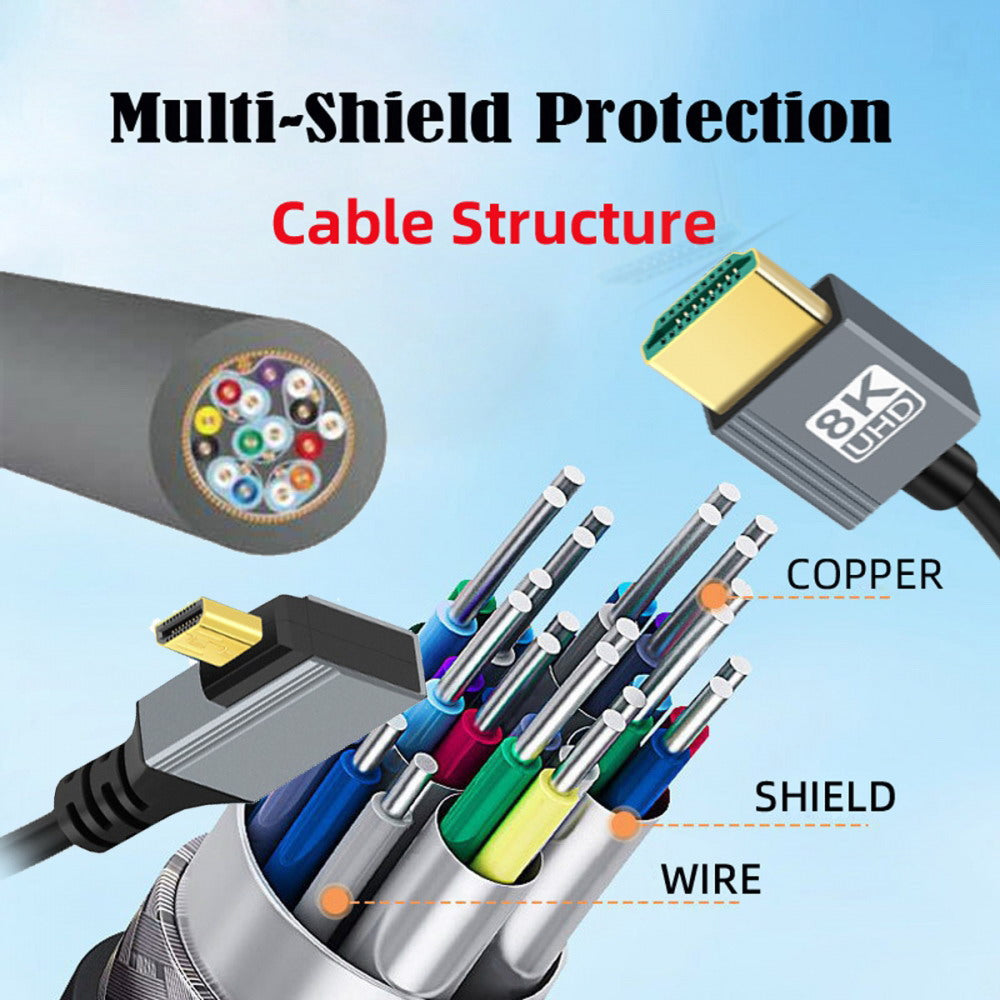 90 Degree Right Angled Micro HDMI 2.1 Male Type-D to HDMI Male 8K 60hz Stretch Coiled Cable 100cm for HDTV Camera Laptop Monitor