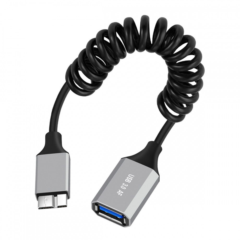 Micro-USB3.0 Male Host to USB3.0-A Female OTG Stretch Coiled Cable 100cm Extension 5Gbps for Disk Phone Camera Data