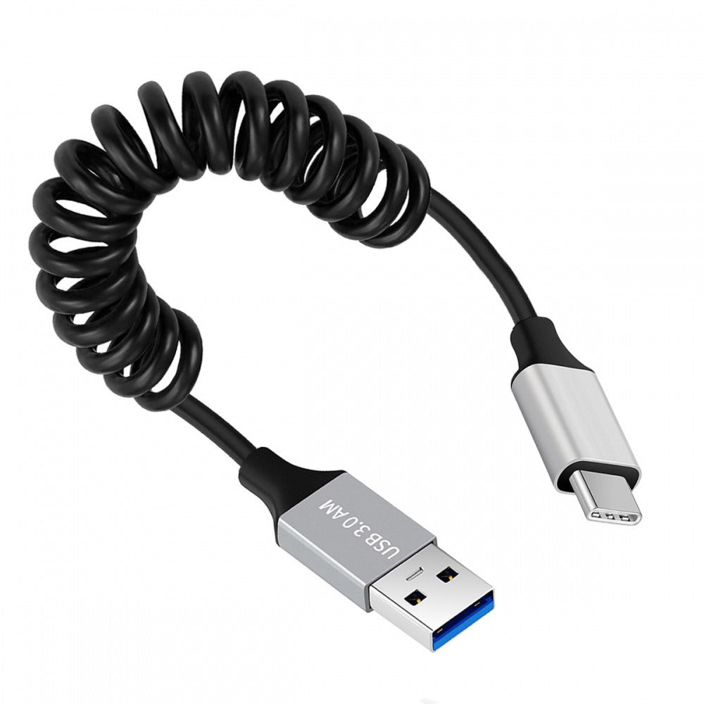 USB 3.0 Type-A Male to USB-C Type-C Male Stretch Coiled Cable 100cm Extension 5Gbps for Disk Phone Camera Data