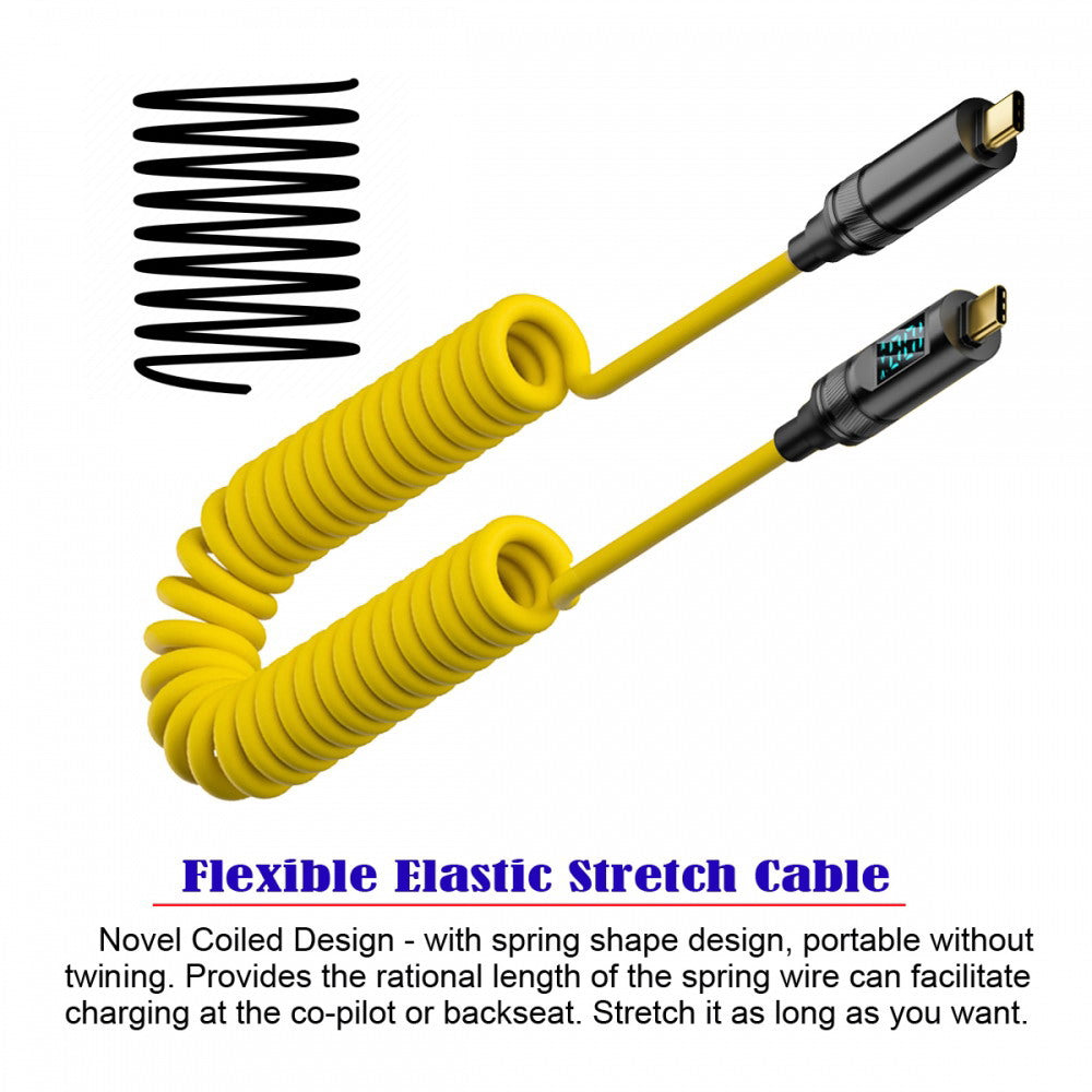 Smart LED Display USB-C USB4 Stretch Coiled Cable 20Gbps 100W 8K for Laptop Disk PhoneType-C Male to Male Cable Power & Data