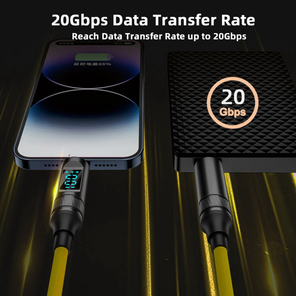 Smart LED Display USB-C USB4 Stretch Coiled Cable 20Gbps 100W 8K for Laptop Disk PhoneType-C Male to Male Cable Power & Data