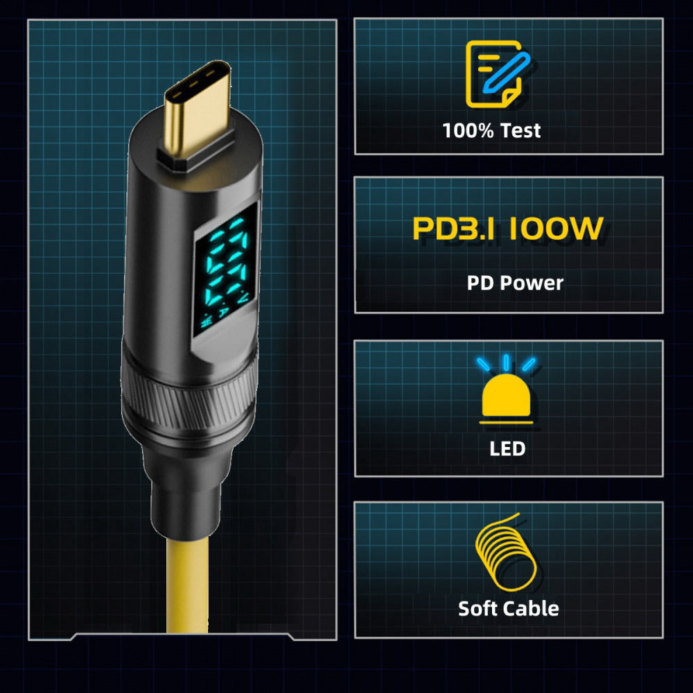 Smart LED Display USB-C USB4 Stretch Coiled Cable 20Gbps 100W 8K for Laptop Disk PhoneType-C Male to Male Cable Power & Data