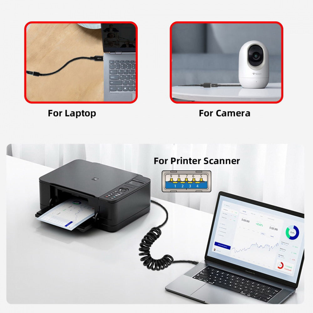 USB 3.0 Type-A Male to USB3.0 A Male Stretch Coiled Cable 100cm Extension 5Gbps for Disk SSD Camera Data