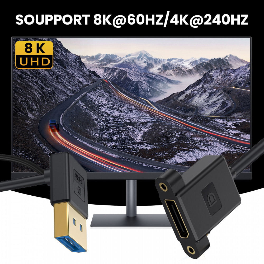 Ultrafine Down Angled DisplayPort 1.4 DP Male to Female Extension Cable 8K 60hz 4K 144hz for Desktop Laptop Monitor Graphics Card 30cm