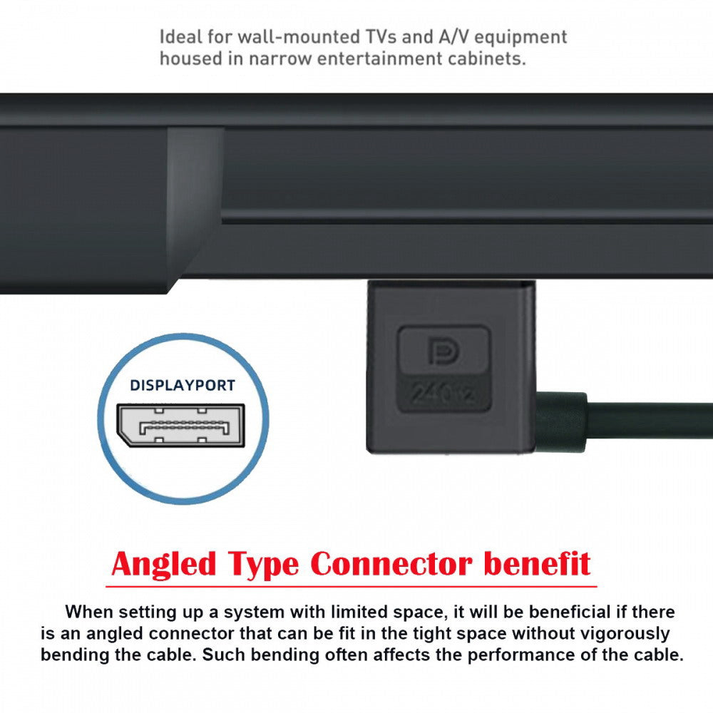 Ultrafine Right Angled DisplayPort 1.4 DP Male to Female Extension Cable 8K 60hz 4K 144hz for Desktop Laptop Monitor Graphics Card 30cm