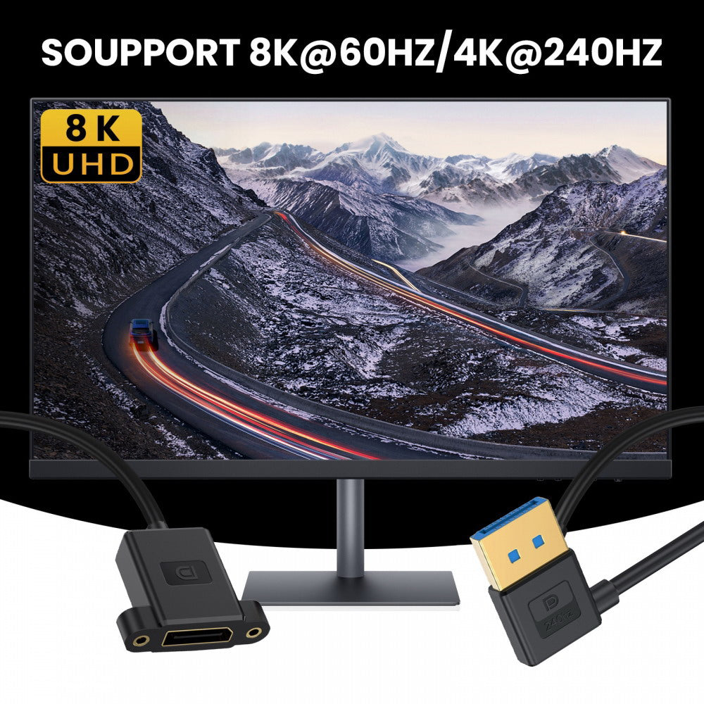 Ultrafine Right Angled DisplayPort 1.4 DP Male to Female Extension Cable 8K 60hz 4K 144hz for Desktop Laptop Monitor Graphics Card 30cm