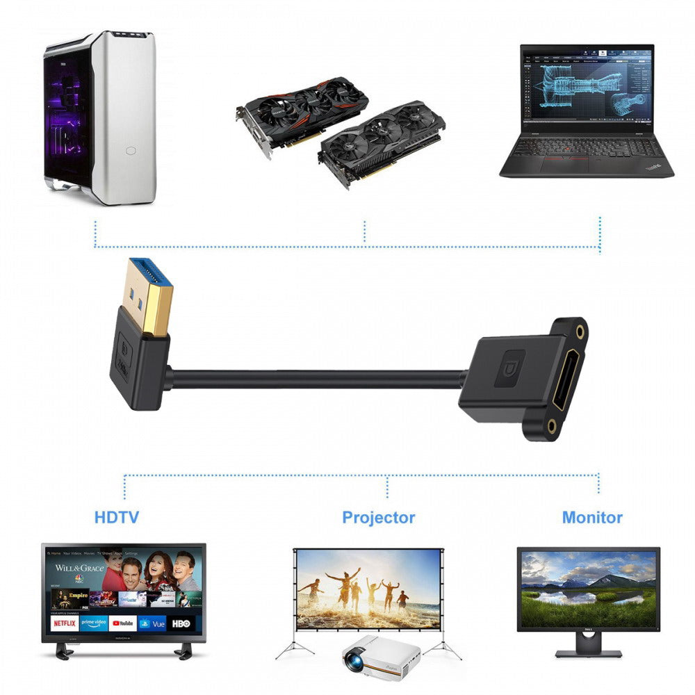 Ultrafine Up Angled DisplayPort 1.4 DP Male to Female Extension Cable 8K 60hz 4K 144hz for Desktop Laptop Monitor Graphics Card 30cm