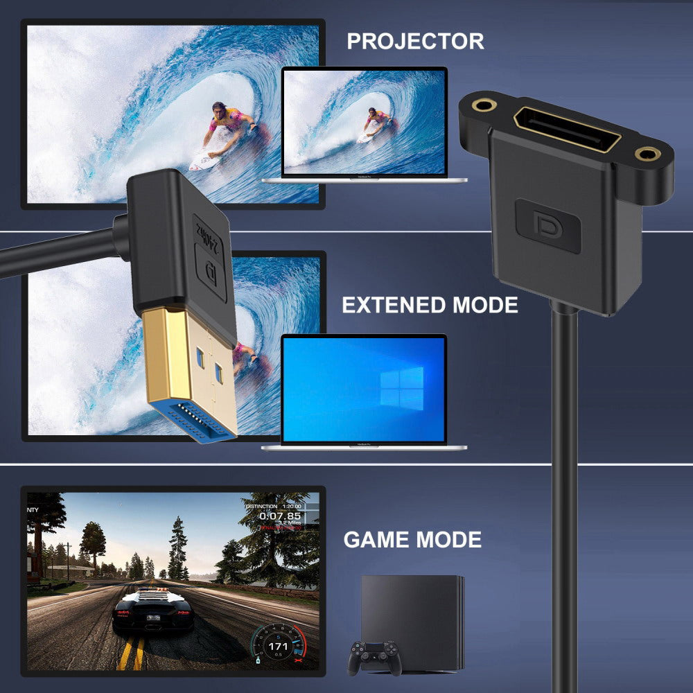 Ultrafine Up Angled DisplayPort 1.4 DP Male to Female Extension Cable 8K 60hz 4K 144hz for Desktop Laptop Monitor Graphics Card 30cm