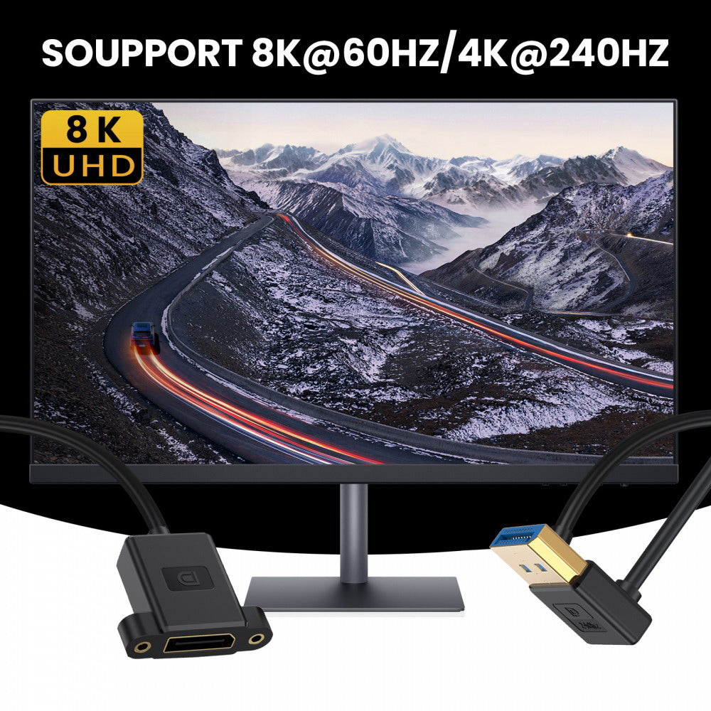 Ultrafine Up Angled DisplayPort 1.4 DP Male to Female Extension Cable 8K 60hz 4K 144hz for Desktop Laptop Monitor Graphics Card 30cm