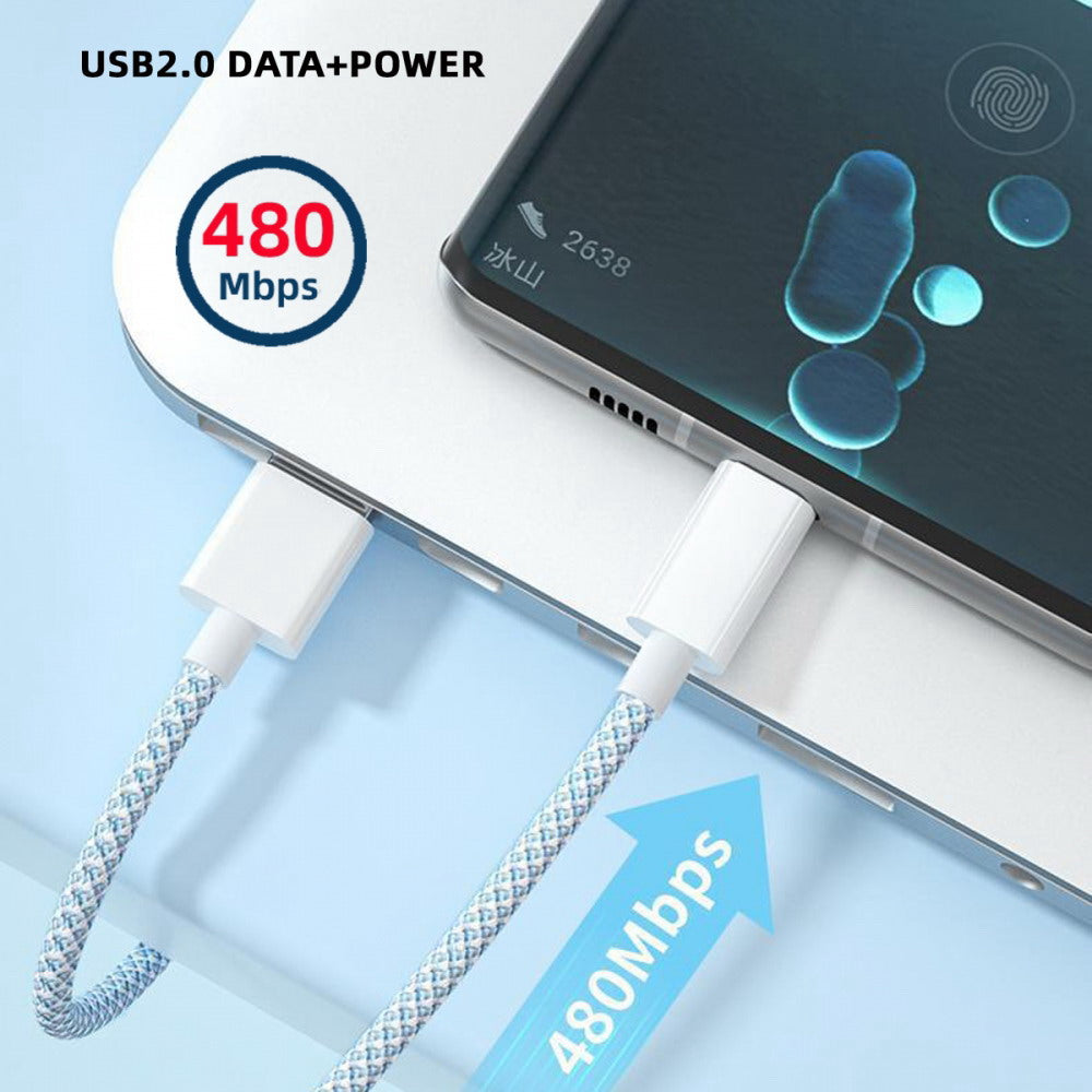 USB-C Type C Male to Type-A Male 15W 5V3A Power 480Mbps Data Cable Blue Sleeve for Phone & Tablet