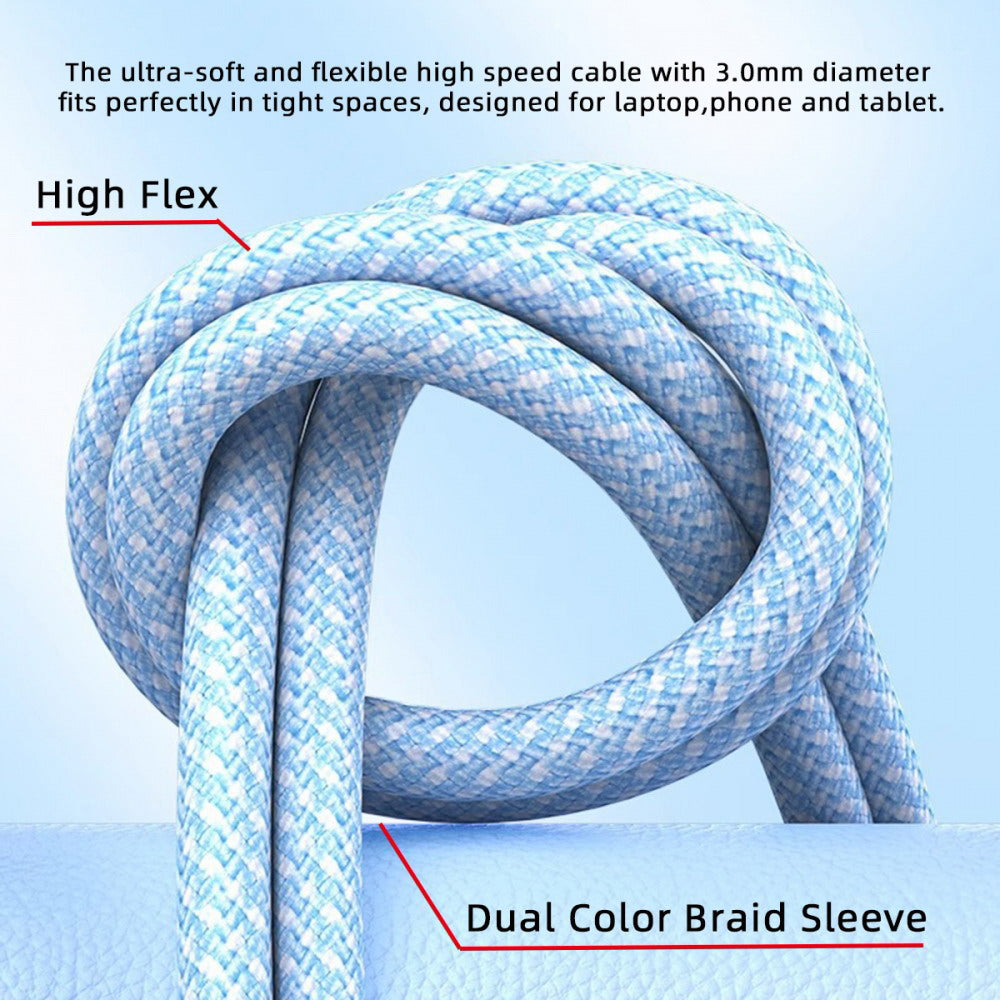 USB-C Type C Male to Type-A Male 15W 5V3A Power 480Mbps Data Cable Blue Sleeve for Phone & Tablet