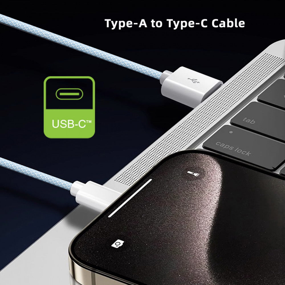 USB-C Type C Male to Type-A Male 15W 5V3A Power 480Mbps Data Cable Blue Sleeve for Phone & Tablet
