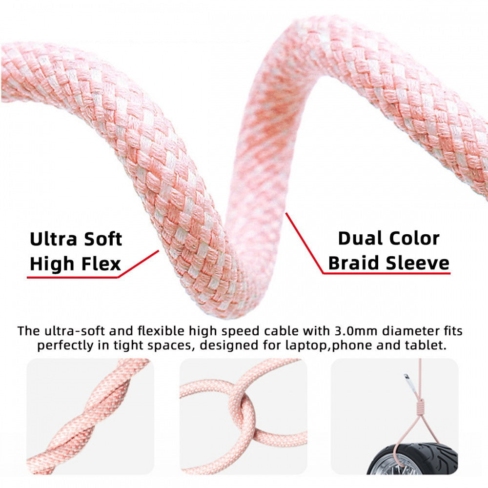 USB-C Type C Male to Type-A Male 15W 5V3A Power 480Mbps Data Cable Pink Sleeve for Phone & Tablet