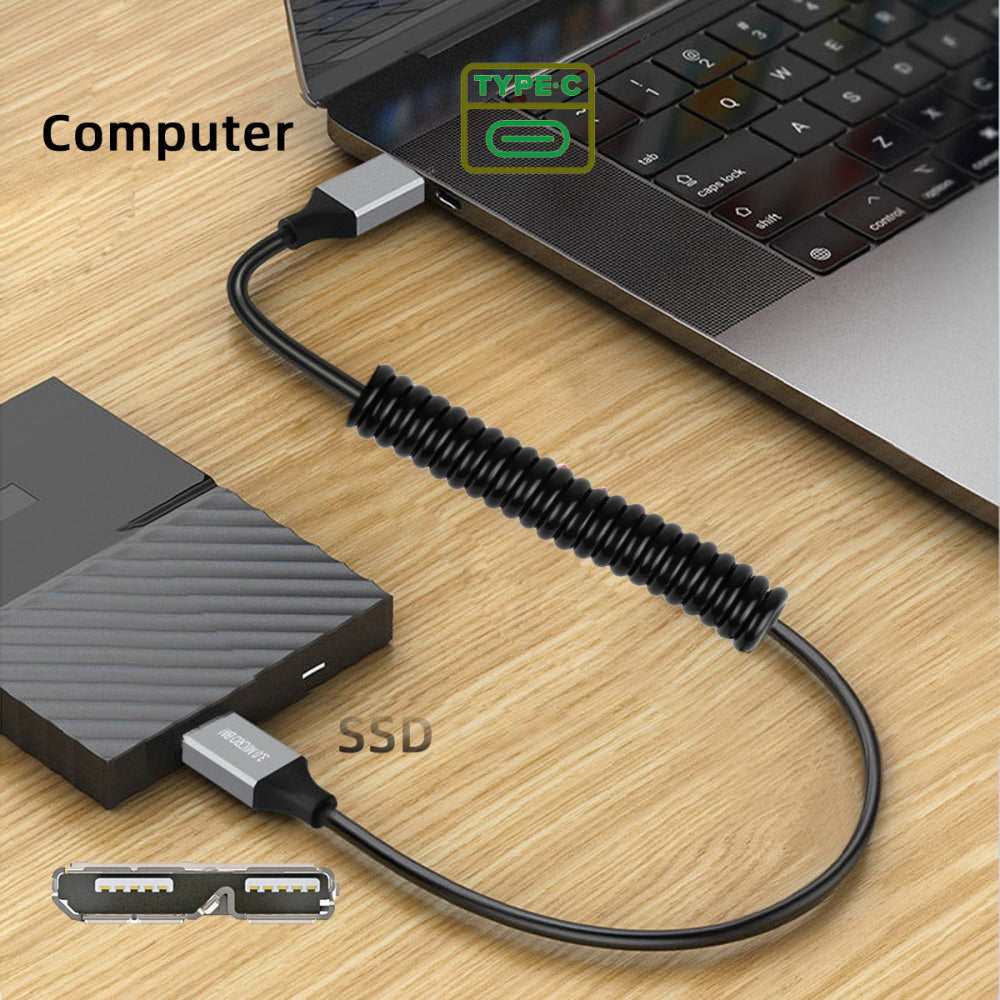 USB-C Type-C Host to Micro-USB3.0 Male OTG Stretch Coiled Cable 100cm Extension 5Gbps for Disk Phone Camera Data
