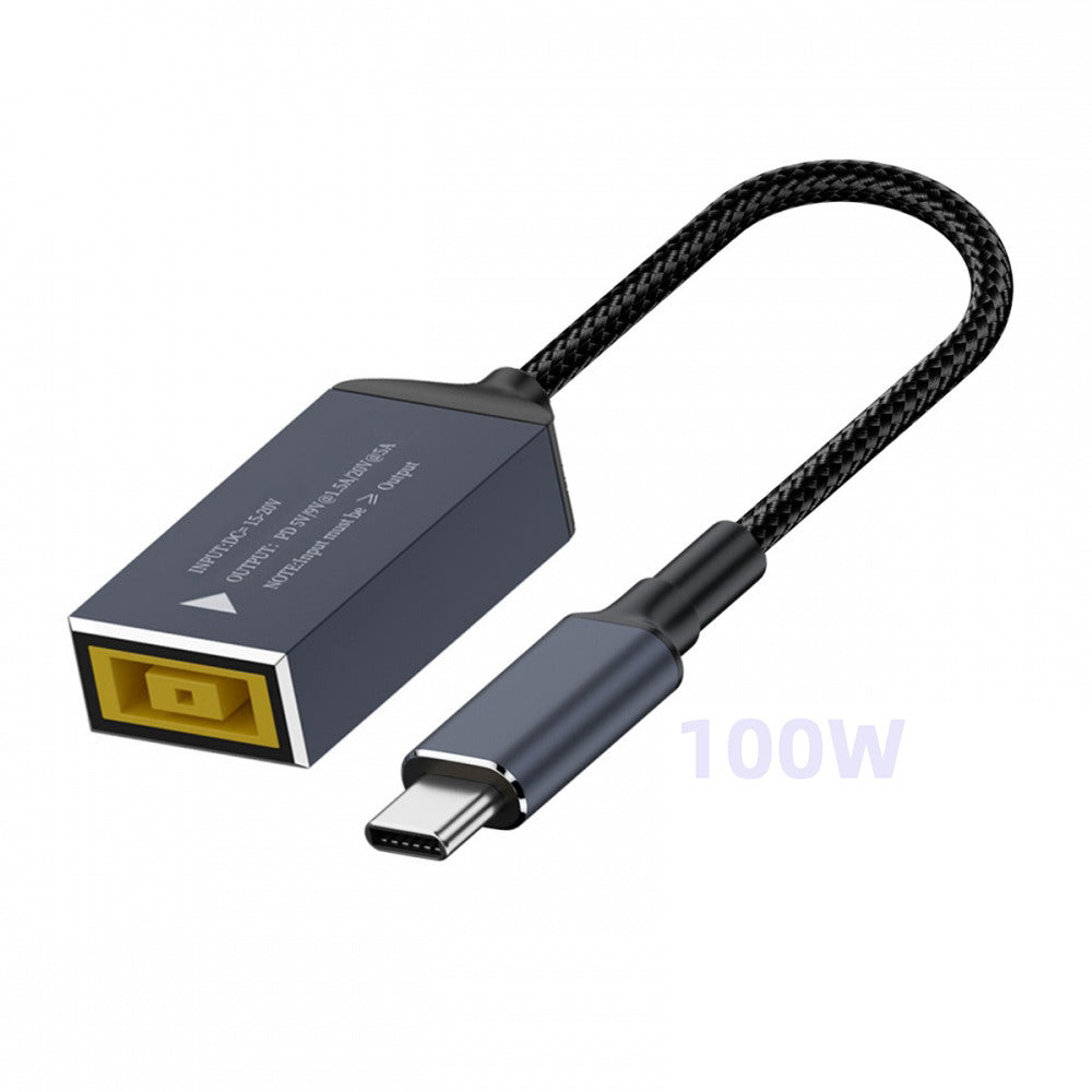 Rectangle Jack Thinkpad X1 Input to USB-C Type-C Power 100W Charge Cable for Laptop Phone PD9V 5V 20V